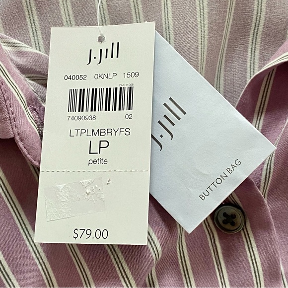 J. Jill Button Up Blouse Lavender Striped NWT Women’s L Petite - Picture 7 of 8